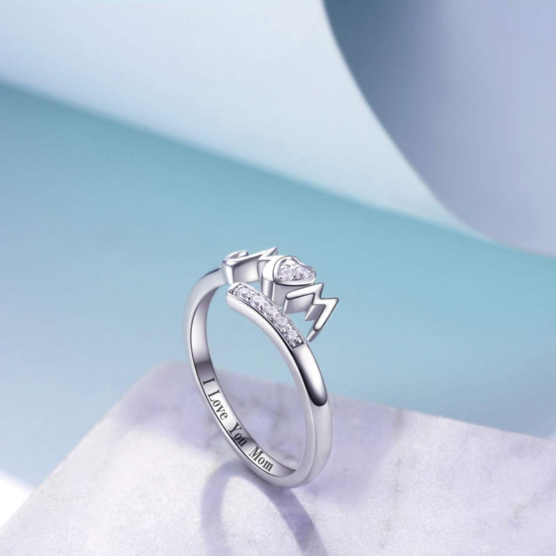 YFN 925 Sterling Silver Mothers Ring Mom Rings Band Adjustable Rings for Mother Jewelry Gifts (8) - Image 3